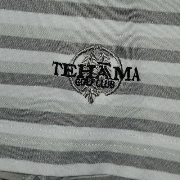 Travis Mathew Mens Size Large White Grey Striped Summer Comfort Golf Polo - Picture 3 of 13